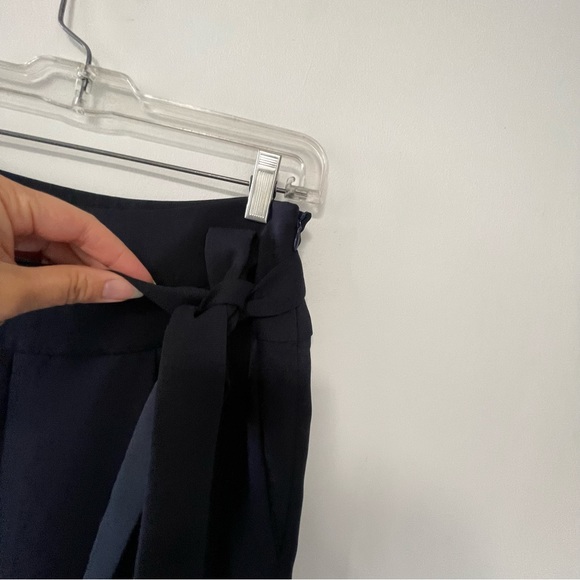 Diane Von Furstenberg trouser pants navy blue, ultra high waist tie front - Picture 3 of 7
